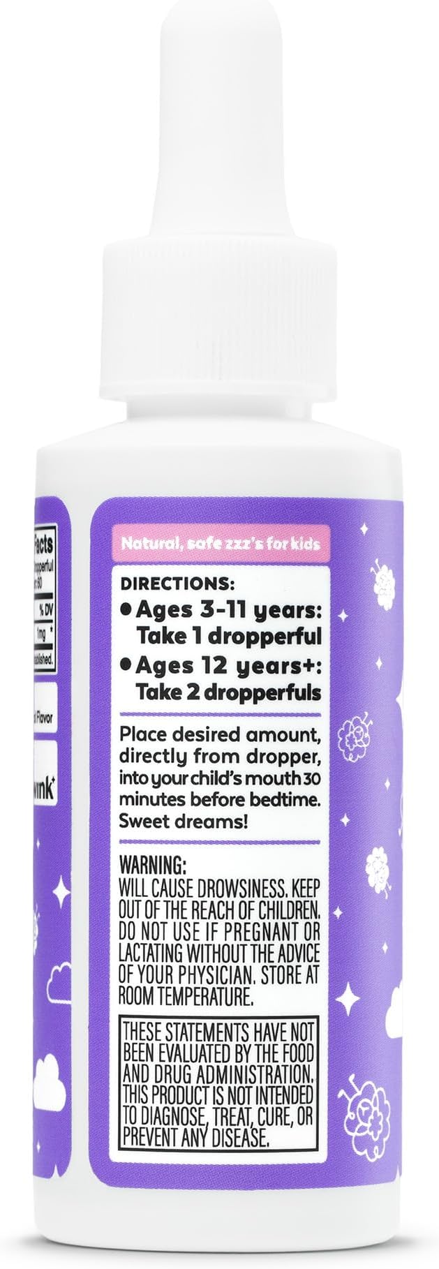 Wink Well Kids Liquid Melatonin Drops- Natural Baby Sleep Drops for Infants- Toddler Sleep Aid with 1mg Per Serving-Non-Addictive Children's Liquid Melatonin- 2 Oz