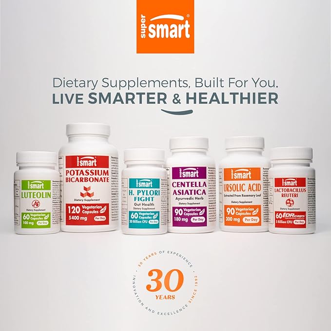Supersmart - Potassium Bicarbonate 5400mg per Day (High Dose) - Electrolyte Mineral - Acid-Base Balance pH - Heart, Muscle & Nerve Health | Non-GMO & Gluten Free - 120 Vegetarian Capsules