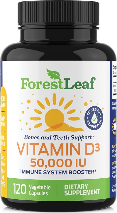 ForestLeaf Vitamin D3 50,000 IU | VIT D - VIT D3 Vitamin D Supplement for Women and Men | Bone Health, Teeth, Immune Support | Easy to Swallow Pills | High Potency WEEKLY Dose, 2-Year Supply, 120 Caps
