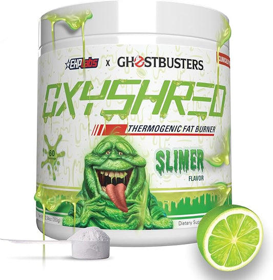 EHP Labs x Ghostbusters OxyShred Pre Workout Powder & Shredding Supplement - Preworkout Powder with Acetyl L Carnitine, Energy Boost Drink - Slimer Lime, 60 Servings