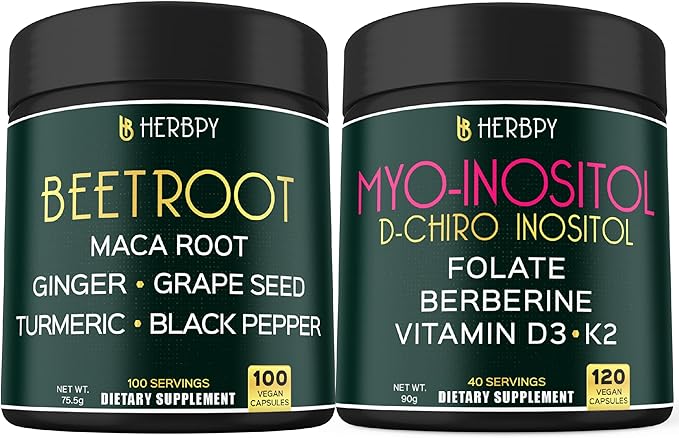 Bundle 6in1 Beet Root Supplements 100 Count & 6in1 Myo-inositol & D-Chiro Inositol Supplement for Women 120 Count - for Immune, Heart Health & Overall Health