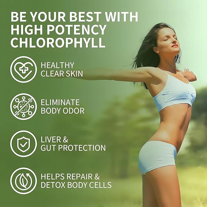 Chlorophyll Gummies with Black Seed Oil, Moringa, Probiotic for Body Odor, Digestion, Skin, Hair, and Immunity Support - Adults Kids Women Men, 60 Apple Flavored Gummies