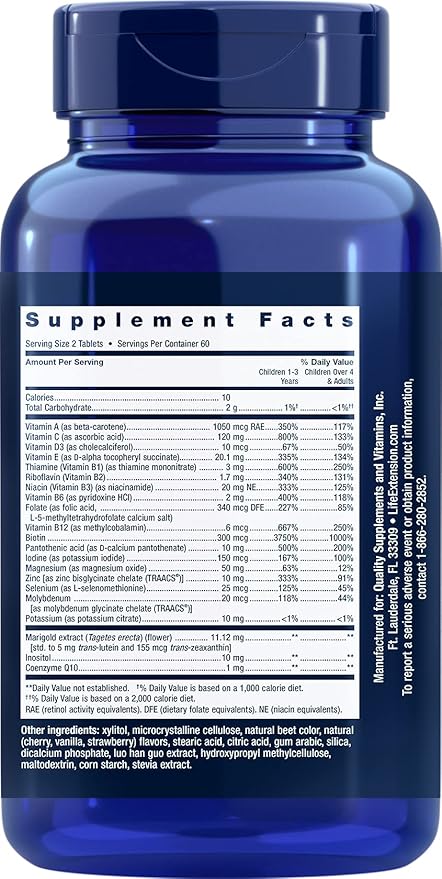 Life Extension Children's Formula Mix™, multivitamin for Kids, 18 Essential Vitamins and Minerals, Berry Flavored with no Added Sucrose, Gluten-Free, Non-GMO, 120 chewable Tablets