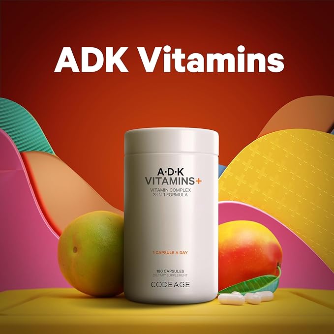 Codeage ADK Vitamins Supplement - Essential Vitamin A, Vitamin D3 5000 IU, Vitamin K1 & K2 (MK4 & MK7) - 6-Month Supply - A D K Vitamins, 1 Capsule per Serving, Non-GMO, Gluten-Free - 2-Pack