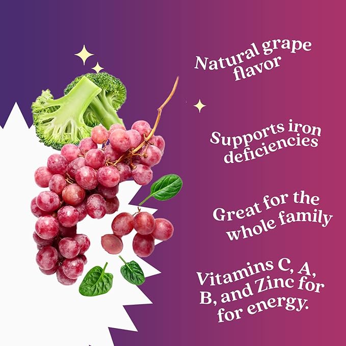BeLive Iron Gummies - Multivitamin Iron Supplement with Vitamin C, A, B & Zinc, Supports Blood Oxygen, Vegan Supplements for Women, Men & Kids for Growth and Development - Grape Flavor | 2-Pack