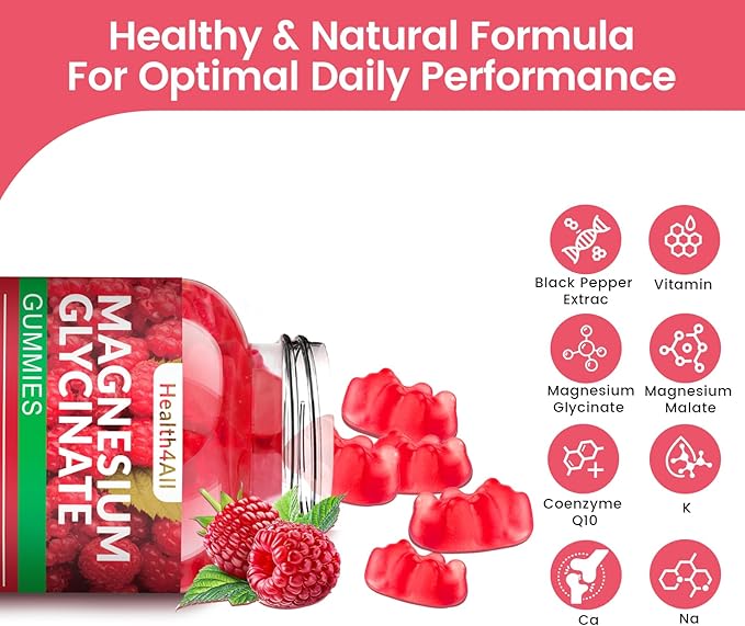 Magnesium Glycinate Gummies 1000mg, High Absorption Sugar Free Magnesium Potassium Supplement for Relaxation, Stress Relief, and Sleep Support for Adults & Kids - 90 Raspberry Gummies