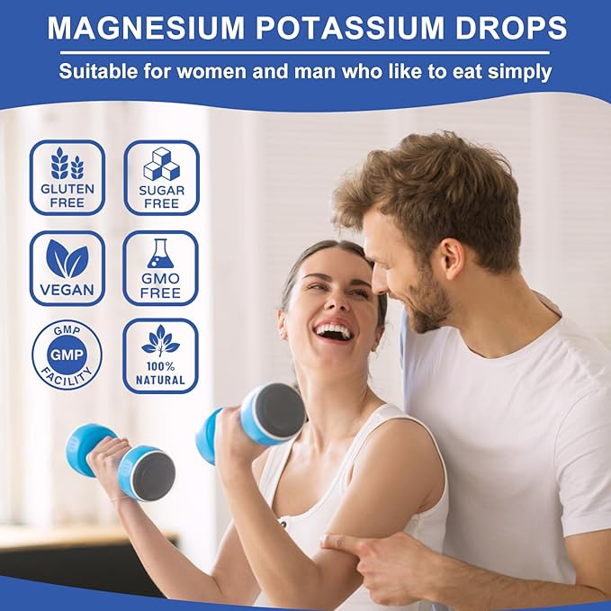 Potassium Magnesium Liquid Drops Supplement with Potassium, Magnesium,Calcium, Vitamin D3, Zinc, for Leg Cramps, Energy, Metabolism, for Adult and Kid,Sugar Free
