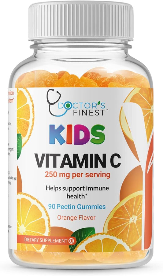 Doctors Finest Vitamin C Gummies for Kids – Vegan, GMO Free & Gluten Free – Great Tasting Orange Flavor Pectin Chews – Kids Dietary Supplement – 250mg of Vitamin C – 90 Jellies [45 Doses]