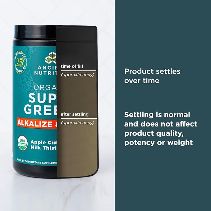 Supergreens Alkalize & Detox Powder by Ancient Nutrition, Organic Superfood Powder Made from Real Fruits, Vegetables and Herbs, for Digestive and Energy Support, 25 Servings, 7.5oz