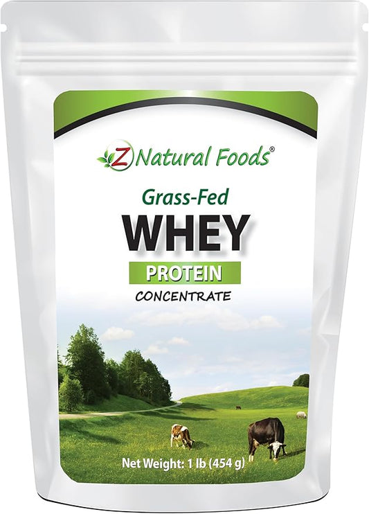 Z Natural Foods Whey Protein Concentrate - Clean Grass-Fed Whey Protein Powder from New Zealand - Cold Processed Pure Whey Protein with Essential Amino Acids for Nutrition & Fitness, Unflavored, 1 lb