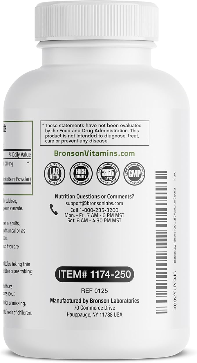Bronson Saw Palmetto Extra Strength Supports Healthy Prostate Function & Urinary Health Support - Non GMO, 250 Vegetarian Capsules