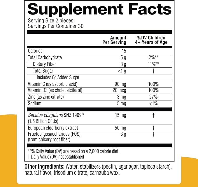 Biostime Kids immune support gummies|(Ages 4+) | Includes Vitamins D&C + Zinc & Probiotics | No Added Sugar |Kids Immune Defense Fruity Bites | Free from top 9 allergens | 60 Count