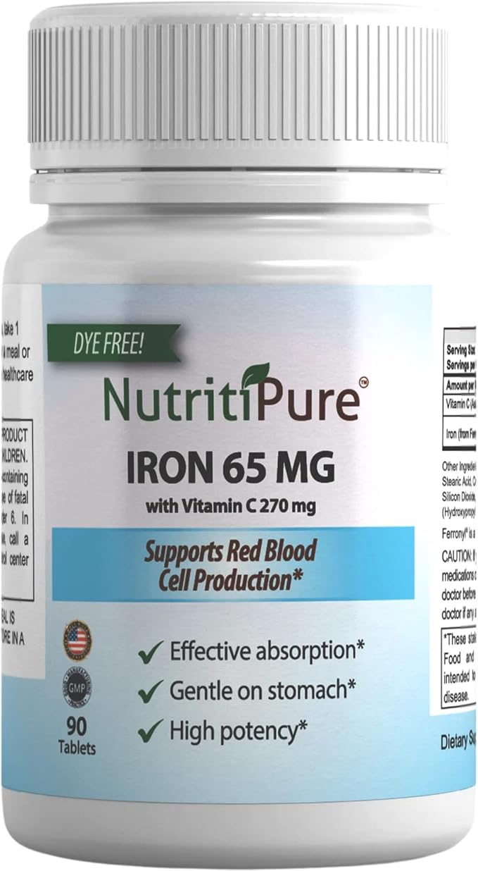 Carbonyl Iron Tablet 65 mg with 270 mg Vitamin C |90 Days Supply | for Women/Men | High Potency Bariatric Vitamins for WLS Patients Including Gastric Bypass | Dye Free (Pack of 1)