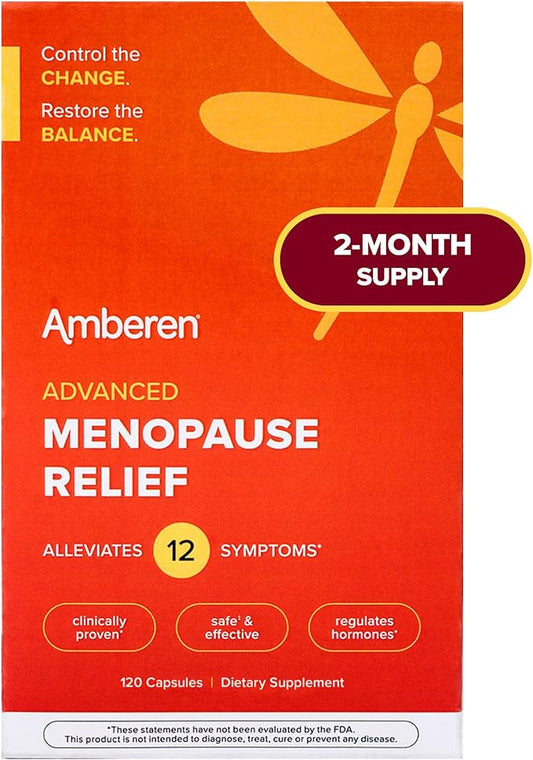 Amberen: Safe Multi-Symptom Menopause Relief. Clinically Shown to Relieve 12 Menopause Symptoms: Hot Flashes, Night Sweats, Mood Swings, Low Energy and More. 2 Month Supply