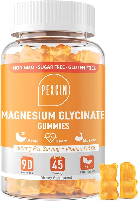 Magnesium Glycinate Gummies for Adults & Kids, 1000mg High Absorption Magnesium Complex Supplement, Sugar Free with Potassium,Vitamin D&B6 for Calm, Better Sleep - 90 Counts Orange