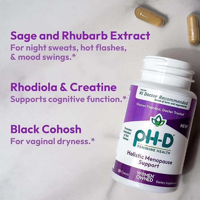 pH-D Feminine Health Support - Holistic Menopause Support - Oral Supplement with CON-CRET Concentrated Creatine, Sage, Rhodiola, and Black Cohosh - 30 Count