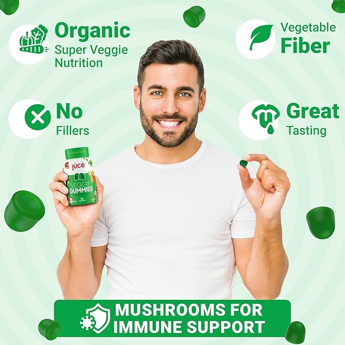 Júce Veggie Whole Superfood Gummies, Wild Berry Flavor - Plant-Based Energy, Vegan, Non-GMO, Soy Free, Nutrient-Packed, By Terra Kai Organics