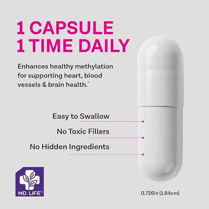 MD Life L-Methylfolate 5 mg Supplement - Professional-Grade Active L Methylfolate Supplement - 120 Capsules - L-Methylfolate 5mg - Maximum Potency MTHFR W/Essential Amino Acids