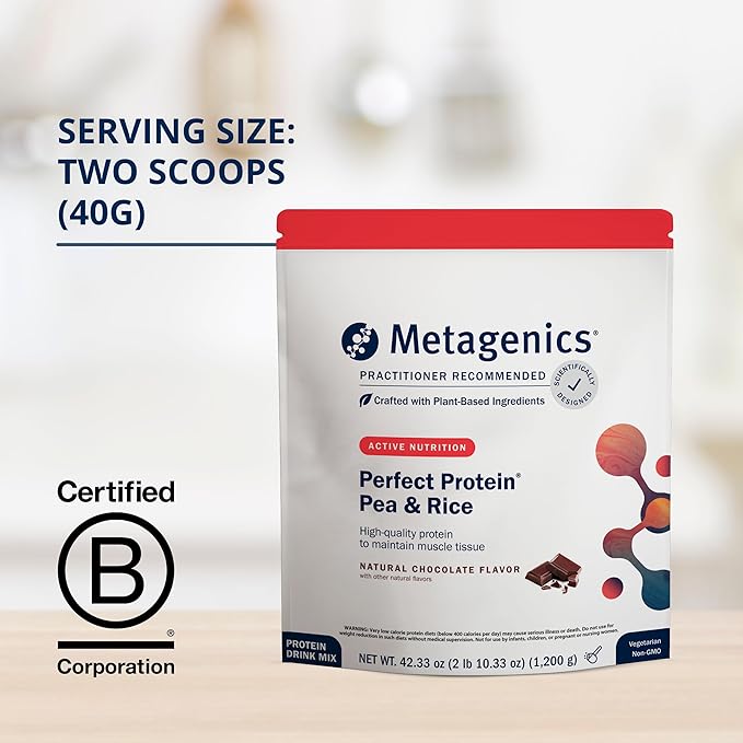 Metagenics Perfect Protein Pea & Rice - Featuring OptiProtein, a Balanced Combination of Proprietary Pea and Rice Protein with Added BCAAs - Chocolate Flavor - 30 Servings - 42.33 Oz