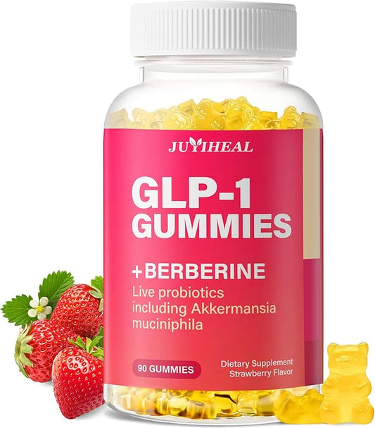 GLP 1 Gummies, GLP-1 Supplement for Women & Men, GLP1 Probiotic Gummy with Akkermansia Probiotic, Berberine, No Sugar for Immune, Gut, Energy, GLP-1 Levels, Strawberry Flavor-90 Gummies