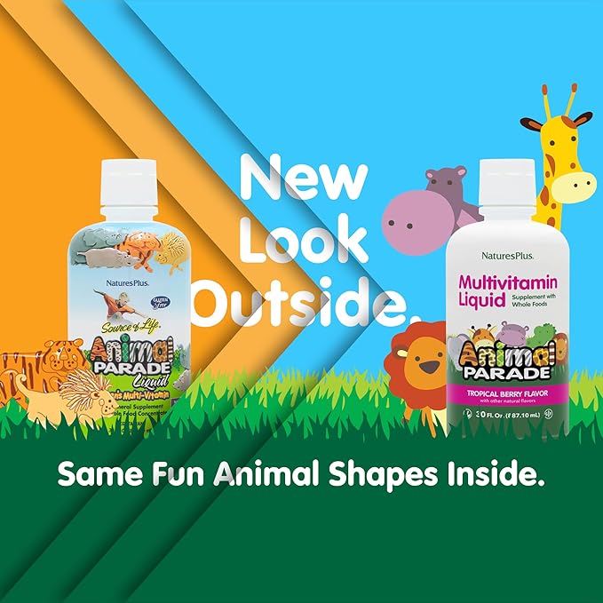 NaturesPlus Animal Parade Children's Liquid Multivitamin, Tropical Berry Flavor - 30 fl oz, Pack of 2 - Whole Food Supplement - Vegetarian, Gluten Free - 120 Total Servings