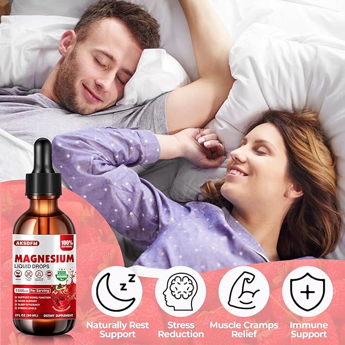 Magnesium Glycinate Liquid 2 Pack - 1500mg Maximized Absorption Magnesium Complex Supplement to Support Stress Relief, Night, Heart Health Nerves and Muscles - Strawberry Flavor