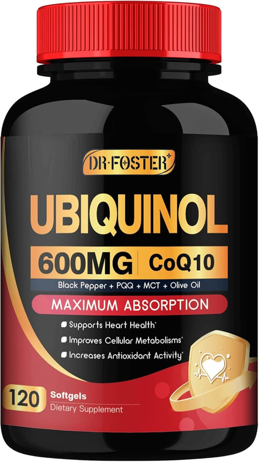 CoQ10 600 mg Ubiquinol - Co Q 10 Supplement, Coenzyme Q10 CQ10 Fertility for Women, Heart, High Absorption with Vitamin E, PQQ, Black Pepper, Olive Oil, Coq10 400mg Softgels, 120 Softgels