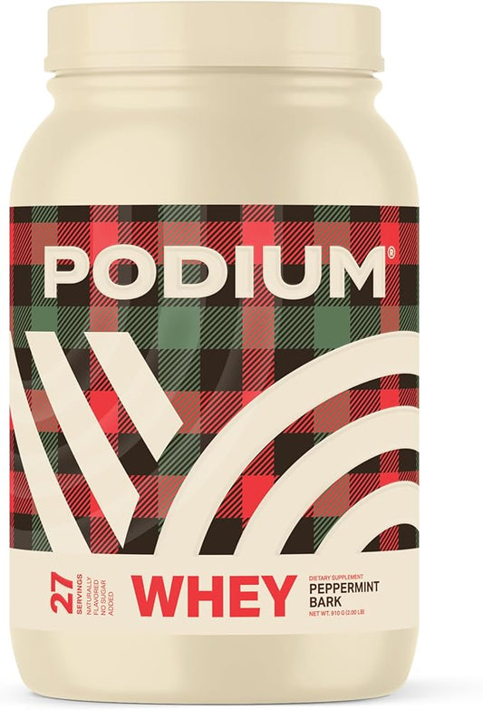 Podium Nutrition Whey Protein Powder, Peppermint Bark, 25g Protein Per Serving with Digestive Enzymes, Whey Protein Isolate & Concentrate, Gluten Free, Low Carb, Low Sugar & Soy Free, 27 Servings