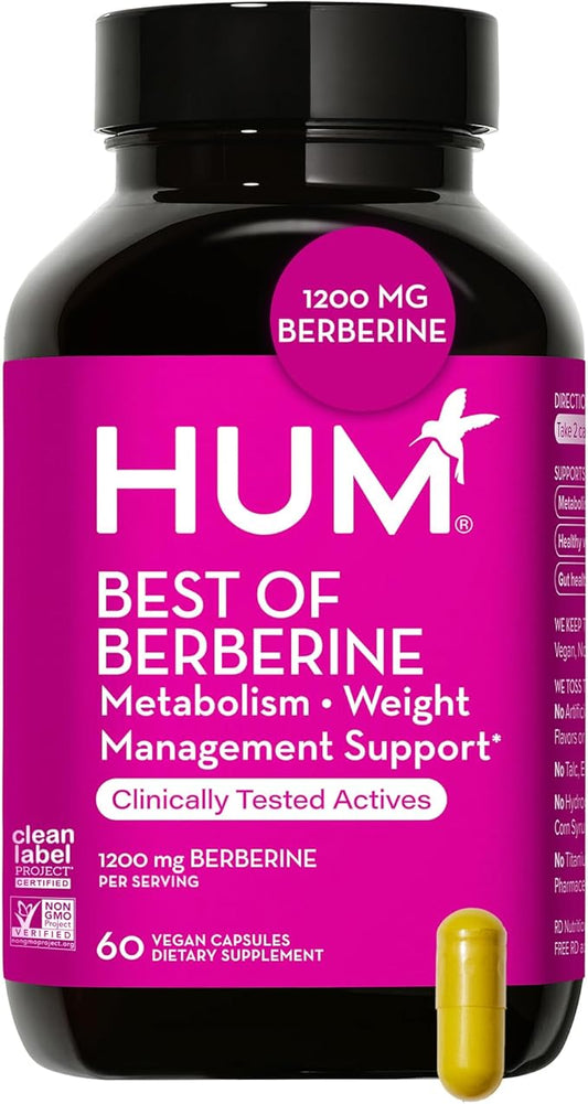 HUM Best of Berberine Supplement 1200mg - Pure Potency for Metabolic Wellness, Enhanced with BioPerine for Maximum Absorption (60 Capsules)