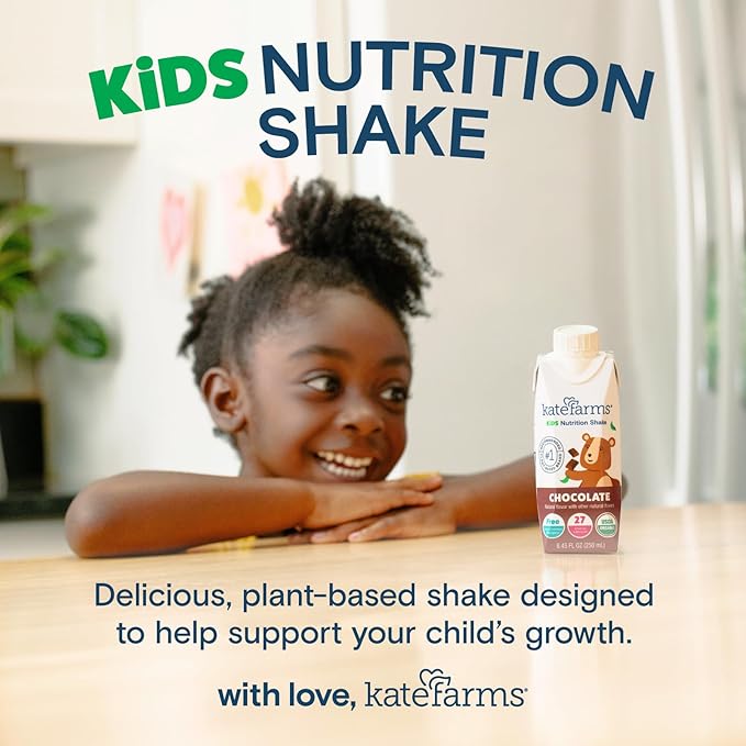 KATE FARMS Organic Pediatric Kids Nutrition Shake, Chocolate, 8g protein, 27 Vitamins and Minerals, Meal Replacement, Protein Shake, Gluten Free, Non-GMO, 8.45 oz (6 Pack)