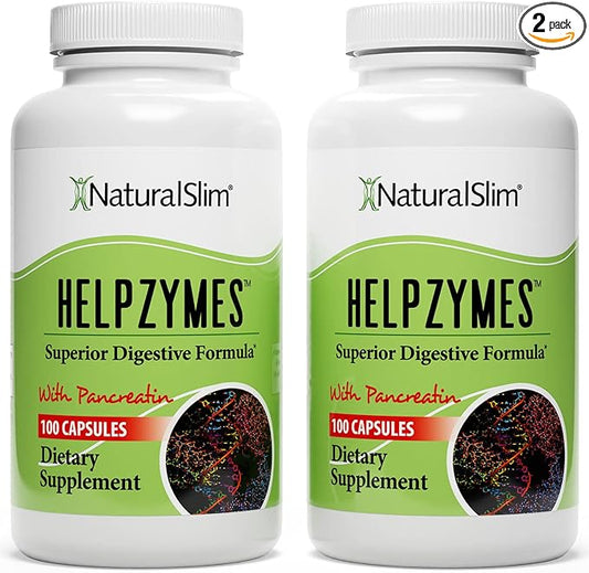 NaturalSlim Helpzymes Digestive Enzymes for Digestion, Bloating, Gas Relief & Gut Health Supplement - Digestion Supplement* with Pancreatin, Betaine HCL & Daily Essential Enzyme - 100 Caps (2 Pack)