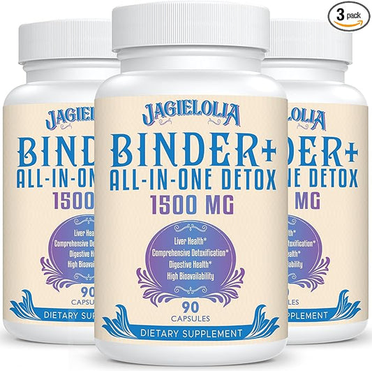 All-In-One Detox Binder Supplement 1500 MG - High Bioavailability, Liver Gut Detox Cleanse with Activated Charcoal, Zeolite & Bentonite Clay for Toxins, Liver, Digestive, 270 Vegan Capsules