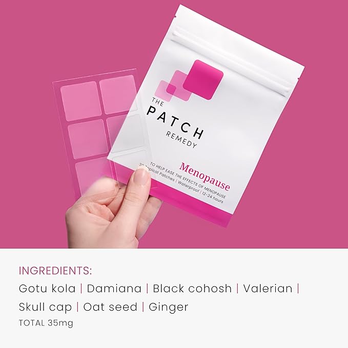 Menopause Patches - 30 Topical Menopause Relief for Women, Natural Hot Flash, Mood Support with Transdermal Gotu Kola, Damiana, Black Cohosh, Valerian, Skull Cap, Oat Seed, Ginger