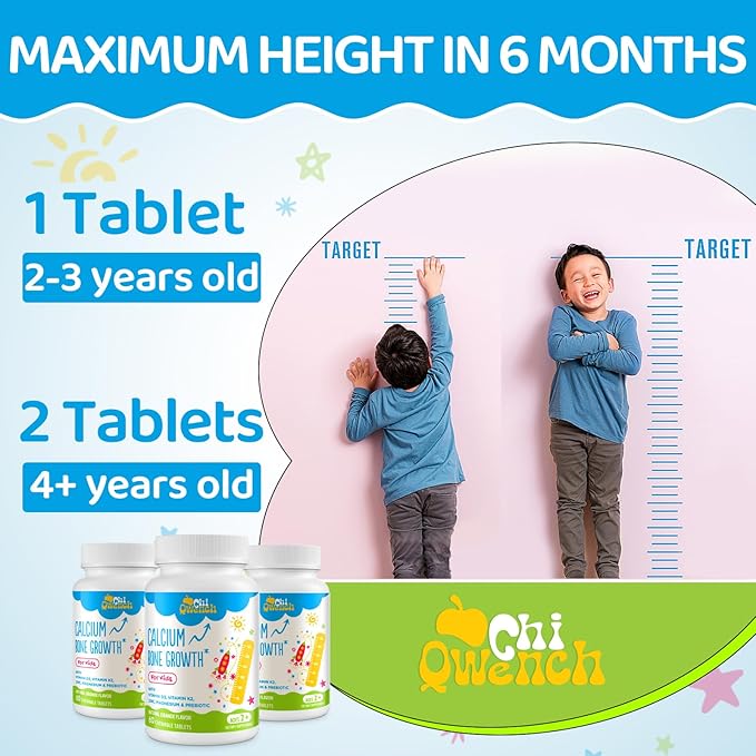 500 MG Calcium Supplement with Vitamin D3 & K2, Zinc, Magnesium & Prebiotics. Kids Vitamins for Kids' Height. Bone Strength, High Absorption, Orange Chewables, Gluten Free, 60 Tabs