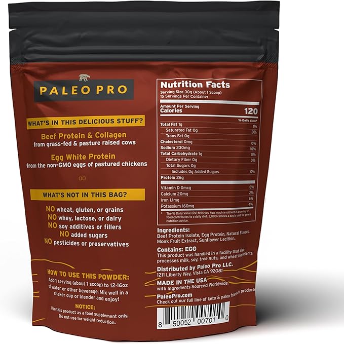 PaleoPro Protein Powder Grass-Fed, Pastured, Cage-Free Protein | Gluten Free, Dairy Free. No Sugar, Soy, Grains or Net Carbs | Paleo & Keto Friendly - 15 Servings (1 lb, Aztec Vanilla)