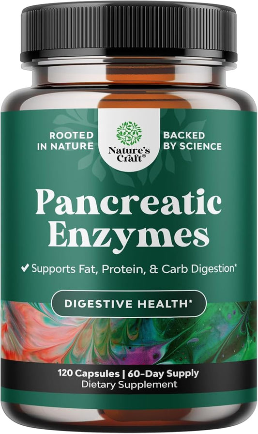 Pancreatin Digestive Enzymes for Digestive Health - Pancreatic Enzymes for Humans with Fat Carb and Protein Digestive Enzymes for Women and Men - Protease Amylase & Lipase Enzymes for Digestion -120ct