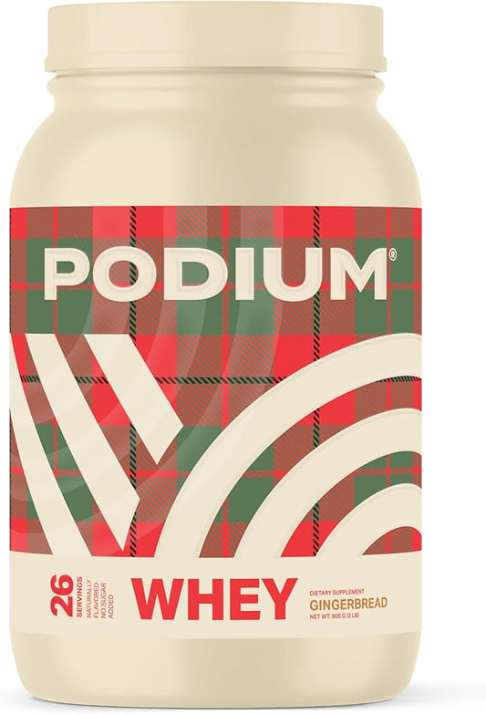 Podium Nutrition Whey Protein Powder, Gingerbread, 25g Protein Per Serving with Digestive Enzymes, Whey Protein Isolate & Concentrate, Gluten Free, Low Carb, Low Sugar & Soy Free, 27 Servings