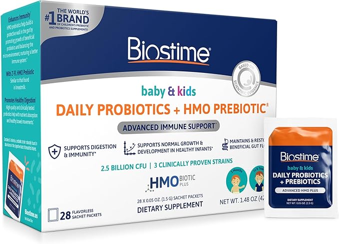 Biostime Baby Probiotic for Kids with HMO & Prebiotic Fiber | Kids Immune Support | Constipation Relief and Digestion Support Probiotics for Kids, Toddlers and Infants - 28 Powder Packets