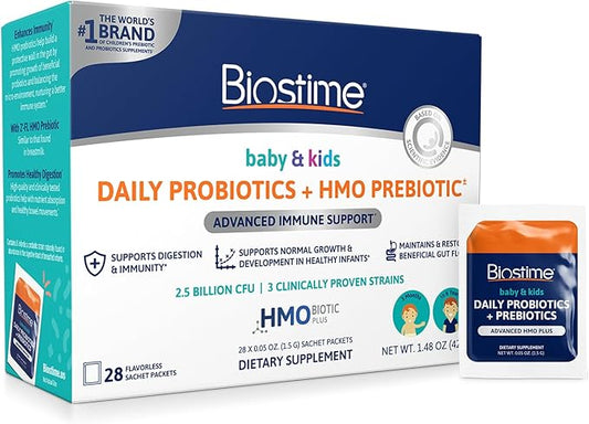 Biostime Baby Probiotic for Kids with HMO & Prebiotic Fiber | Kids Immune Support | Constipation Relief and Digestion Support Probiotics for Kids, Toddlers and Infants - 28 Powder Packets
