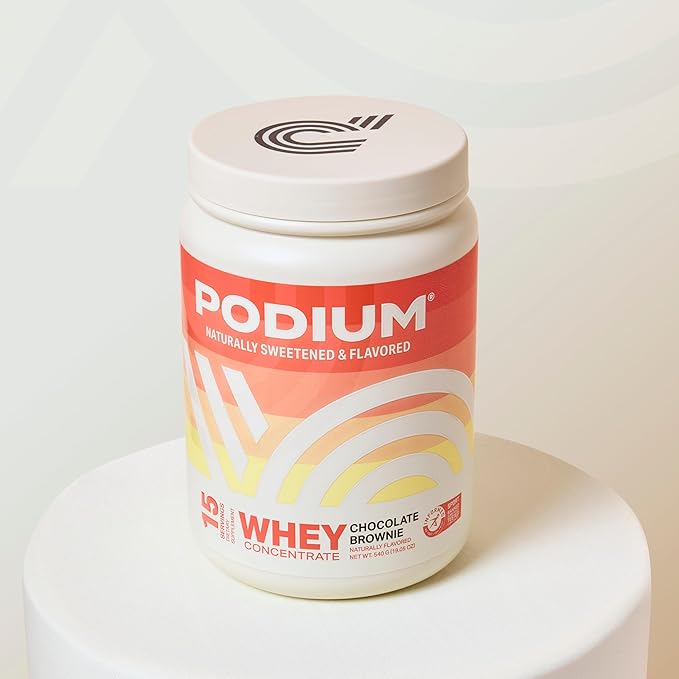 Podium Nutrition Whey Protein Powder, Chocolate Brownie, 22g Protein Per Serving with Digestive Enzymes, Whey Protein Isolate & Concentrate, Gluten Free, Low Carb, Low Sugar & Soy Free, 15 Servings