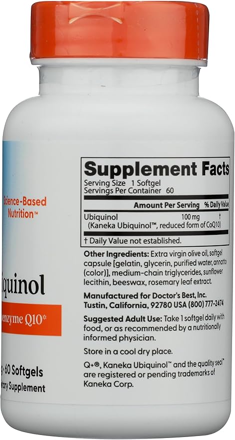 Doctors Best Ubiquinol, Reduced-Form Coenzyme Q10, Non-GMO, Gluten Free, Soy Free 60 Softgels