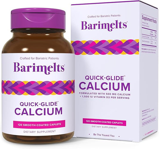 Barimelts Quick-Glide™ Calcium - 120 Smooth-Coated Caplets (1-Month Supply) - Bariatric Calcium Supplements for Women Support Bone Health After Bariatric Surgery