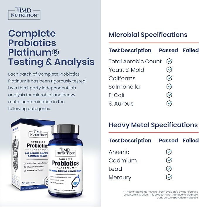 1MD Nutrition Complete Probiotics Platinum - w/Prebiotics and Probiotics for Digestive Health - Probiotic Supplement for Women & Men - More Than 50 Billion Live CFU 11 Strains Dairy-Free - 30 Caps