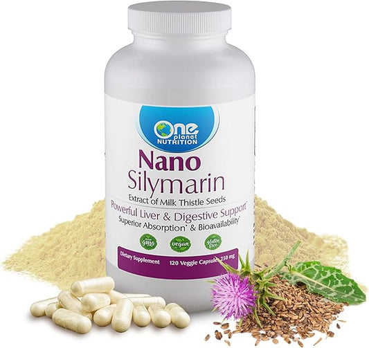 Nano Silymarin Capsules 250 mg (120 Servings), Milk Thistle Seed Extract, Nano for Enhanced Absorption, Supports Detoxification and Overall Health, Non-GMO, Vegan, Gluten Free