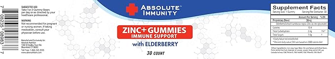 Absolute Immunity- ZINC and Elderberry Gummies - Immune System Health - Adults and Kids 30ct. 2 Pack