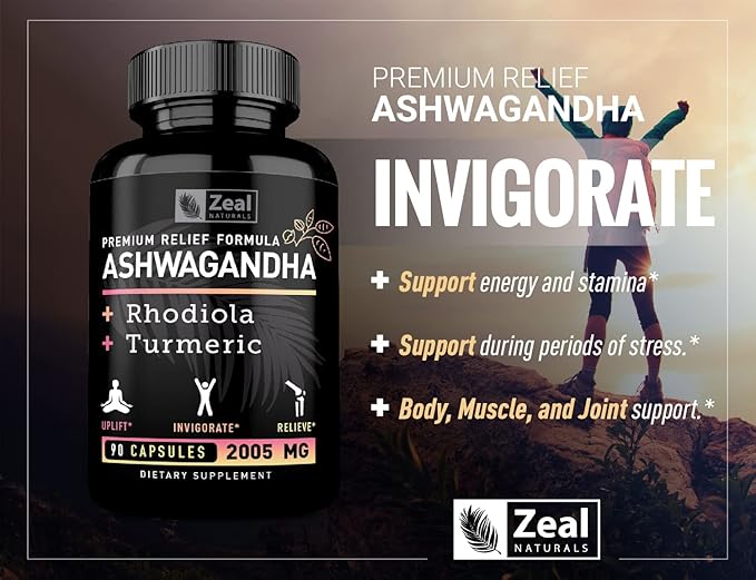 Ashwagandha Complex - Organic Ashwagandha Root Powder + Rhodiola Rosea + Turmeric - Premium Support Formula - Ashwagandha Capsules Supplement