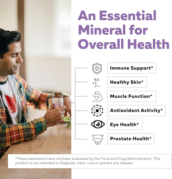 Organic Zinc 25 mg | Whole Food zinc Supplements | Derived from Organic Fruit, Elemental Zinc - Water Extracted, Vegan, GMO-Free - Essential Mineral, Antioxidant, Immune Support, Skin - 60 Servings