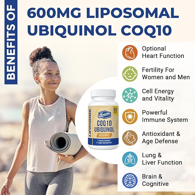 Liposomal CoQ10 Ubiquinol 600mg Softgels|Superior Absorption Ubiquinol CoQ10 Supplement|Powerful Active Antioxidant Form of Coenzyme Q10|Heart Function & Energy Production|60 Softgels