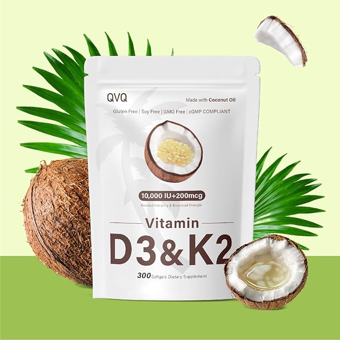 300 Pcs 2 in 1 Vitamin D3 10000 iu Plus K2 (MK-7) 200 mcg Virgin Coconut Oil Softgels with Vitamins D & K Supports Calcium Absorption, Bone, Immune, & Heart Health – Easy to Swallow