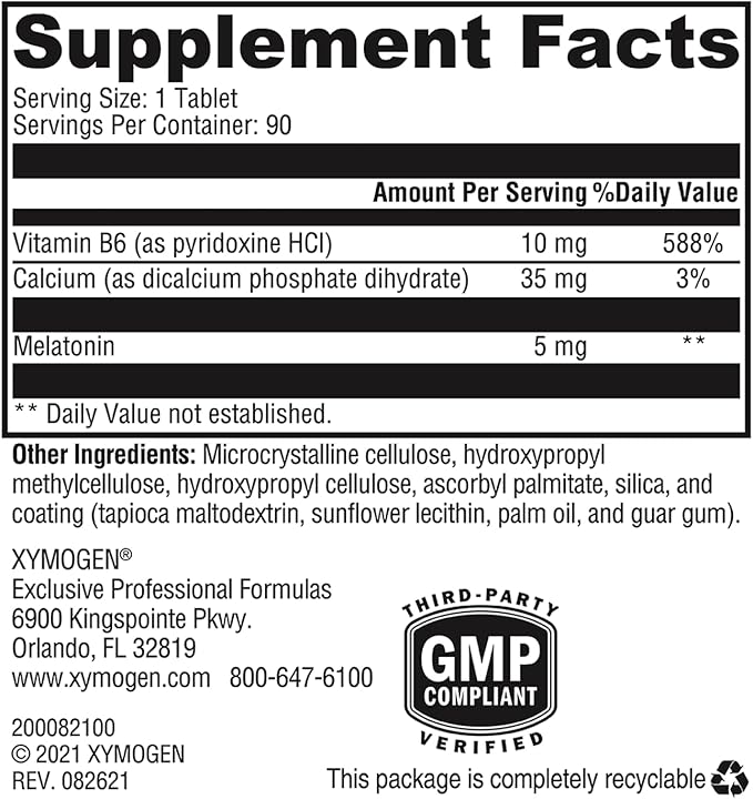 XYMOGEN Melatonin CR - Time Release Melatonin 5mg Supplement with Vitamin B6 - Nighttime + Immune Support - Biphasic Delivery Releases Quickly Then Steadily (90 Extended Release Tablets)